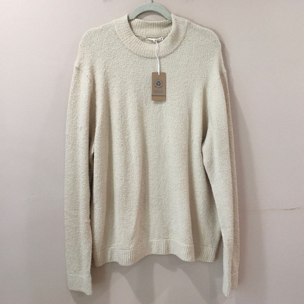 Marine Layer Women XL Cream Textured Fuzzy Wool Blend Sweater Crewneck Pullover